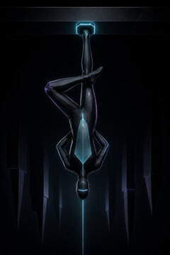 Cyber Tarot Hanged Man Suspended in a Minimal Polygon Chamber