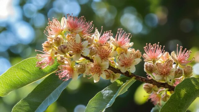 Close-up of Peach-Colored Flowers with Long Pink Stamens