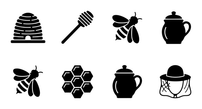 Beehive Icons, Honeycomb & Beekeeper Set: Vector Graphics for Apiary & Sweet Treats