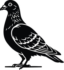 Fototapeta premium Minimalist black and white vector silhouette of a pigeon bird standing in profile isolated on white background