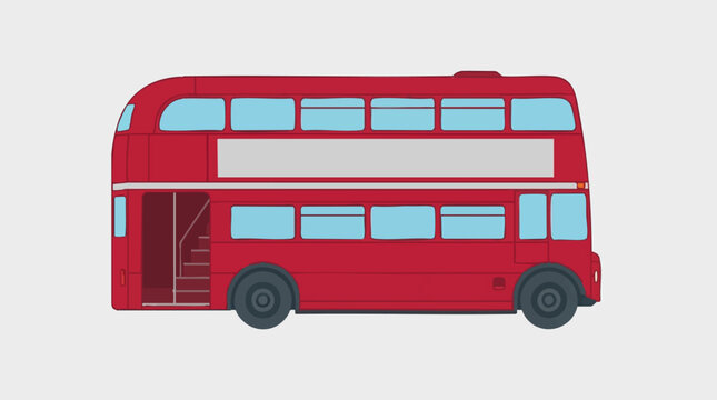 Red double-decker bus vector illustration, side view, public urban transport