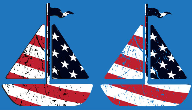 Sailboat with American flag pattern patriotic nautical graphic