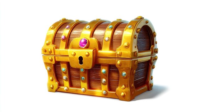 Treasure Chest of Wonders: A richly decorated treasure chest, adorned with golden accents, vibrant jewels, and a sturdy lock, promises untold riches and hidden secrets.