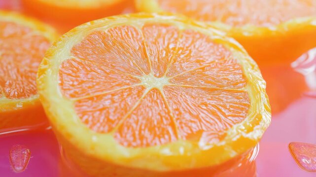 Close-up of Orange Slices in Vibrant Pink Liquid