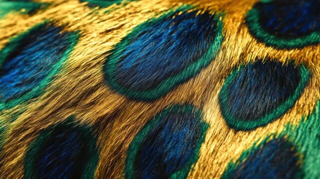 Macro Detail of Iridescent Peacock Feather Texture