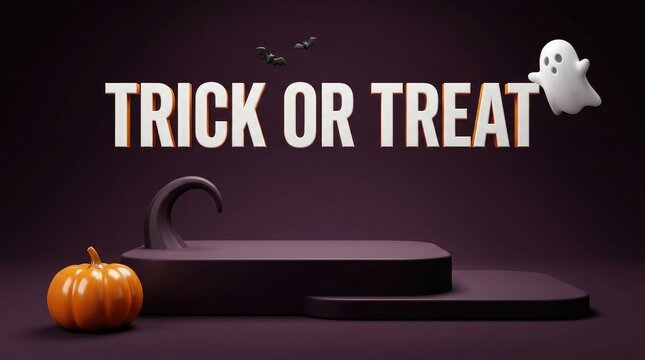 A festive product display stand with a pumpkin and ghost decoration wishing everyone a very happy halloween celebration today