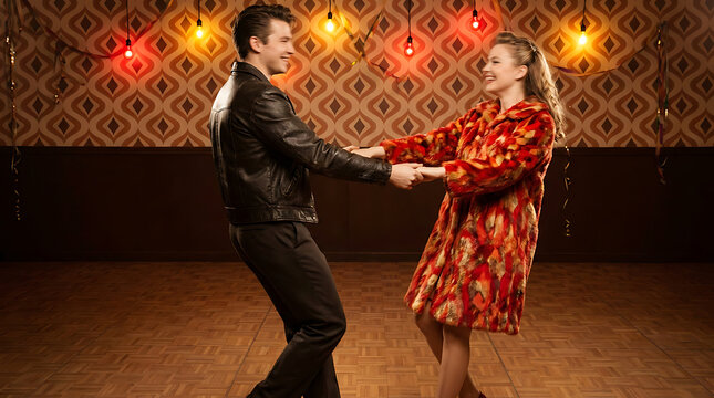 Retro couple dancing rock and roll in 1950s style