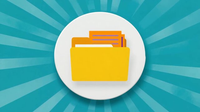 3D Yellow Folder with Documents and Papers, File Management, Business Records, Digital Organization and Document Storage Concept