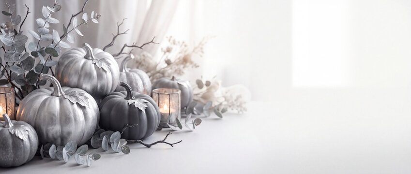 Luxury Platinum Silver and Matte Charcoal Elegant Pumpkin Layout Background for Seasonal Campaign