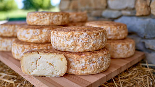 Rows of aging cheese wheels in an empty stone cellar serve as symbolic still life representing medical supply emergency logistics parallels, a single cracked wheel removed from its shelf, straw scat