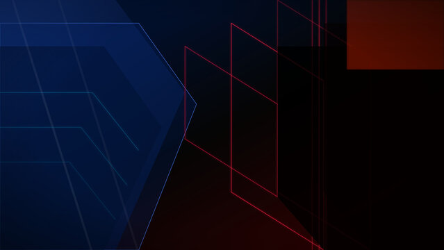 Abstract futuristic technology background with sharp blue and red geometric lines.