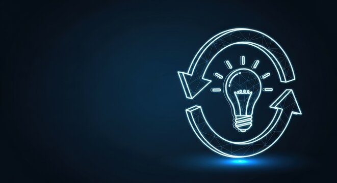 Glowing lightbulb in a continuous cycle of innovation and creativity