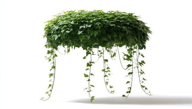 A round table made entirely of dense green ivy foliage on a white background