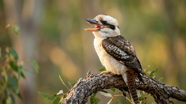 laughing kookaburra close up at morning light in australia eucalyptus forest video