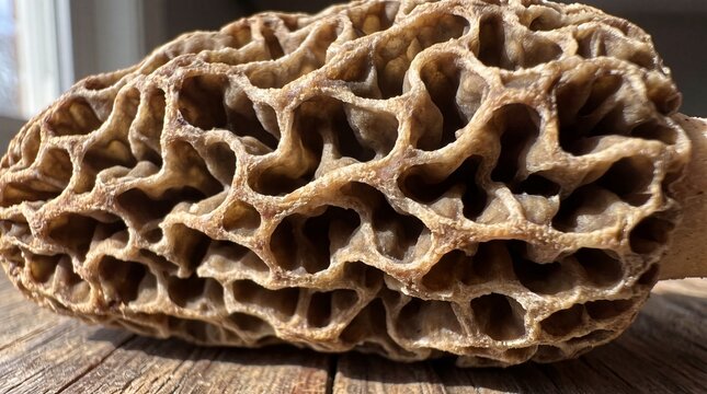 Macro Detail of Morel Mushroom Honeycomb Cap Texture