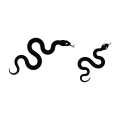 Fototapeta premium Two black snake silhouettes with forked tongues, isolated on a white background, representing reptiles, wildlife, nature, danger, and minimalist animal