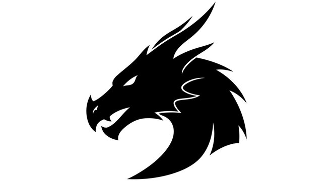 Dragon Head Silhouette Against White Background Minimalist Vector Graphic face