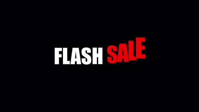 Flash sale typography animation with red and white color text effect on transparent background with alpha channel 4K video