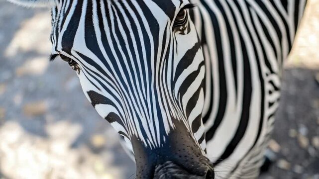 Close-up Portrait of a Zebra's Face with Distinctive Stripes