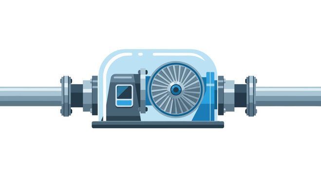 Industrial Centrifugal Water Pump System Flat Vector Illustration
