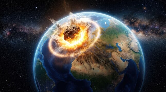 A massive asteroid collides with Earth, creating a colossal explosion.