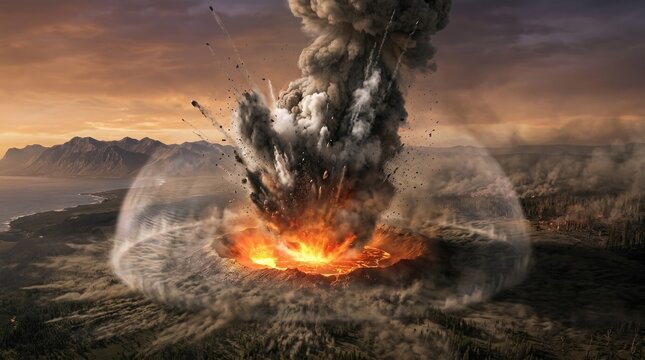 A massive explosion occurs within a protective energy shield, sending a towering column of smoke and debris into the sky.