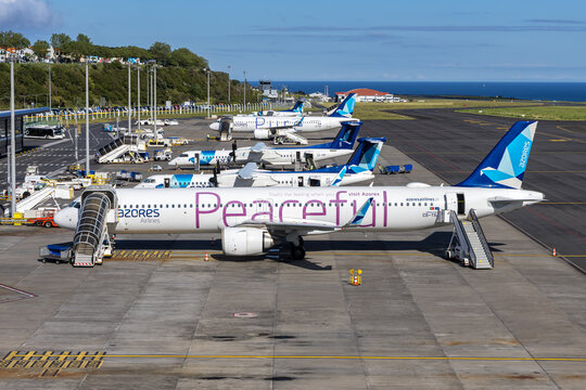 SATA Air Azores airplanes at Ponta Delgada airport in Portugal