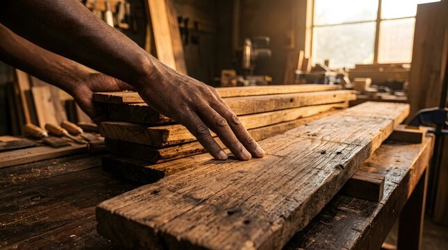 Skilled craftsman carving wood in a carpentry workshop uniquely visualized