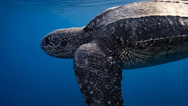 leatherback sea turtle underwater close up at morning light in costa rica pacific ocean video