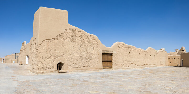Riyadh Salwa Palace buildings made of clay panorama in the historic district of At-Turaif UNESCO World Heritage site in Riyadh, Saudi Arabia