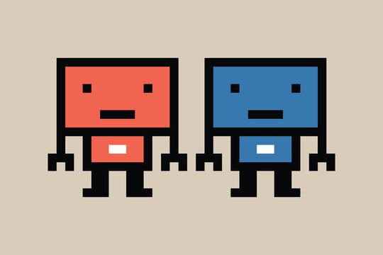 Cute design 8 bit of robot ai robotic cartoon with bot,artificial intelligence,Pixel art.