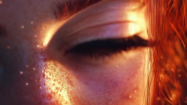 Extreme Close-Up of a Glowing Eye with Sparkling Particles