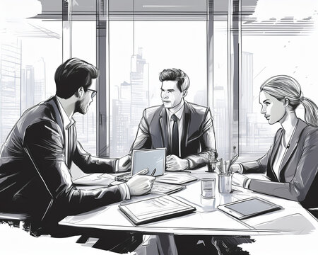 Business professionals discussing project in office meeting room
