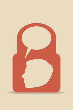 Secure business communication, private dialogue, data protection, confidential thoughts, and encrypted mind talk safety corporate concept