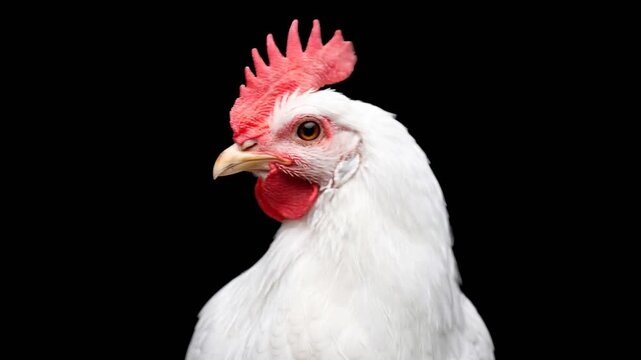 leghorn chicken close up isolated on black background studio portrait in italy video