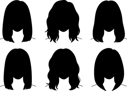 Black silhouette vector set of various women hairstyle models and cuts