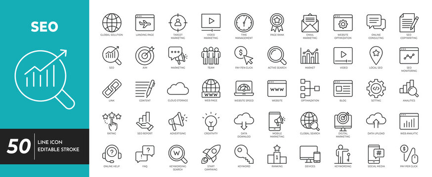 SEO icon set editable stroke