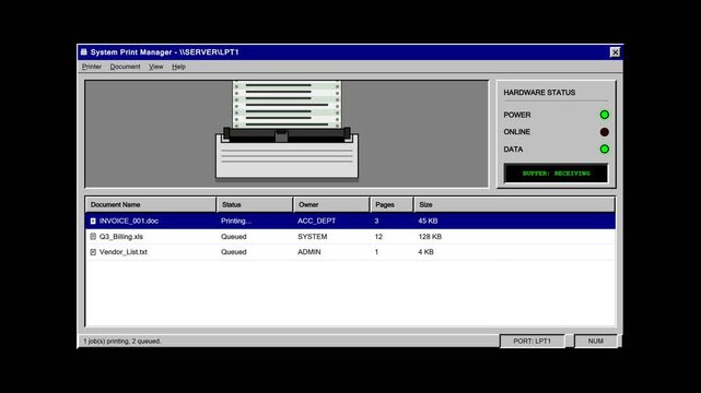 Retro dot matrix printer printing business invoice document motion graphics