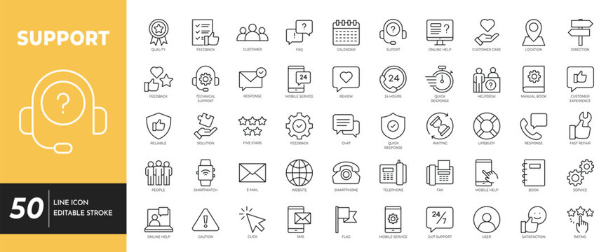 Support icon set editable stroke