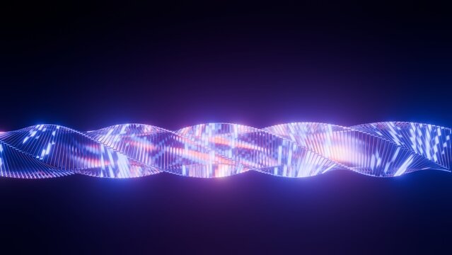 Abstract glowing glass helix background with neon blue and pink spiral lights