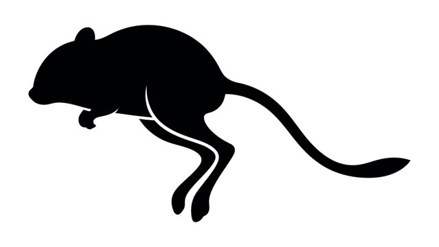 Silhouette of a Jumping Jerboa: A minimalist black silhouette captures the dynamic leap of a jerboa, showcasing its elongated hind legs and long tail in mid-air.