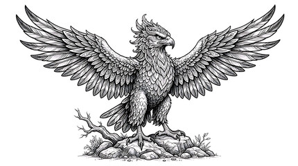Fototapeta premium Eagle bird with spread wings in black and white