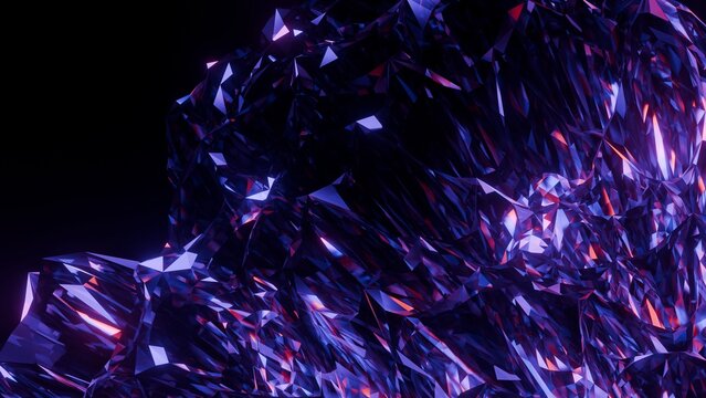 Abstract dark purple crystal mesh structure with sharp low poly facets