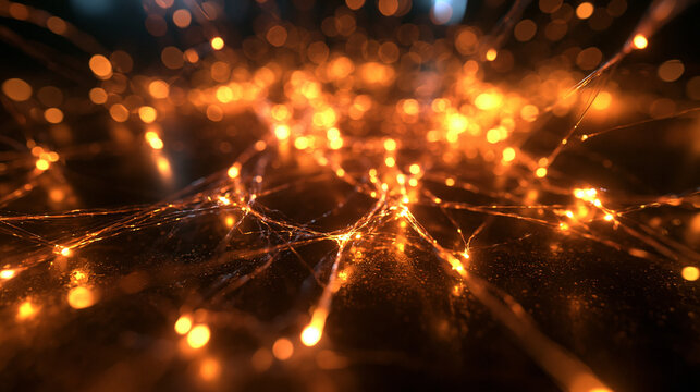 Glowing Golden Digital Network and Neural Connection Abstract Background