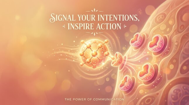 Abstract conceptual illustration of signal transmission and communication, inspiring action and setting intentions, with glowing particles and cellula