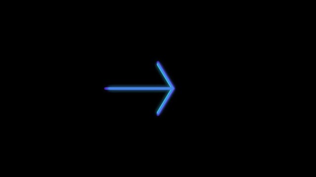 Glowing neon arrow pointing right with purple and blue color change animation on black background