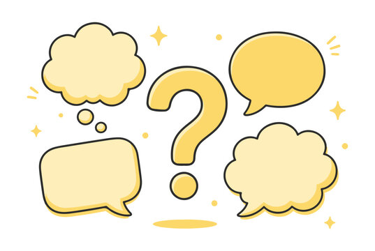 Yellow Speech Bubbles and Thought Clouds with Question Mark