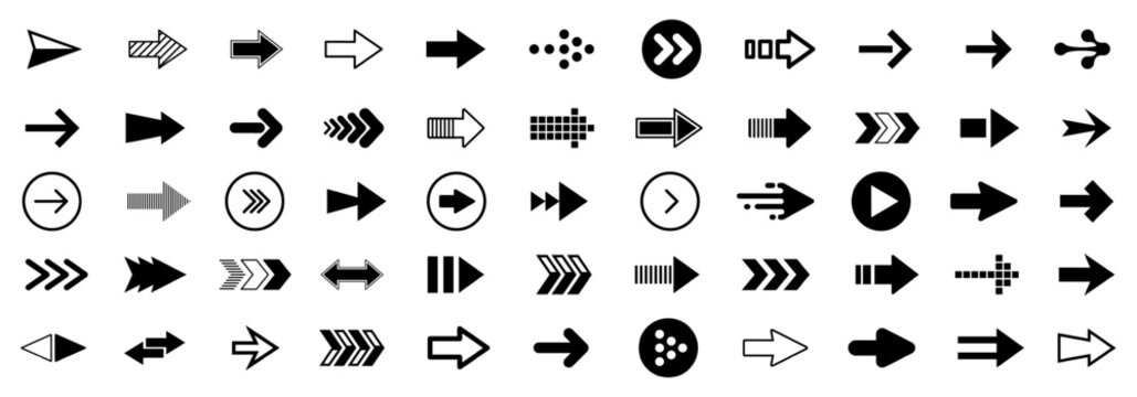 Arrow icon set. Cursor black arrows icons. Black arrow pointing. Collection different arrows sign. Modern simple arrows. Black direction pointer - vector