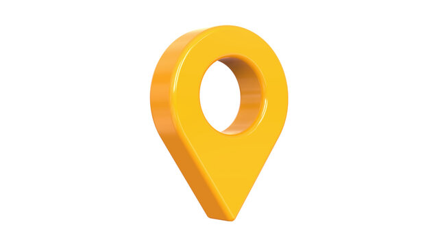 A high-quality 3D rendered yellow location pin symbol representing a 63-point map navigation marker isolated on a clean white background