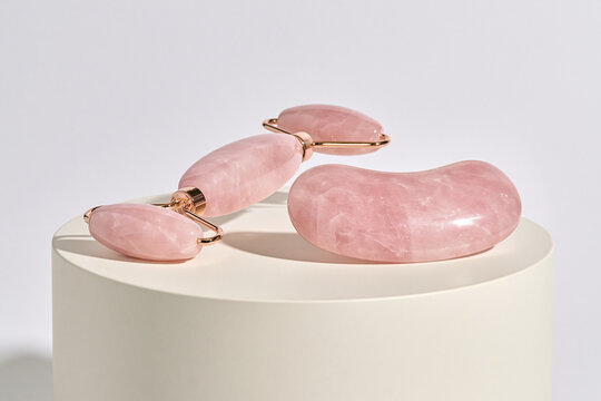 Clean Product Shot of Rose Quartz Massage Set with Soft Shadow